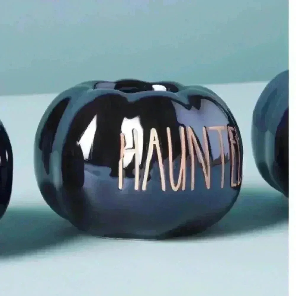 NEW Set of (3)Rae Dunn BOO/SPOOKY/HAUNTED pumpkin candle Holders WITHOUT candles